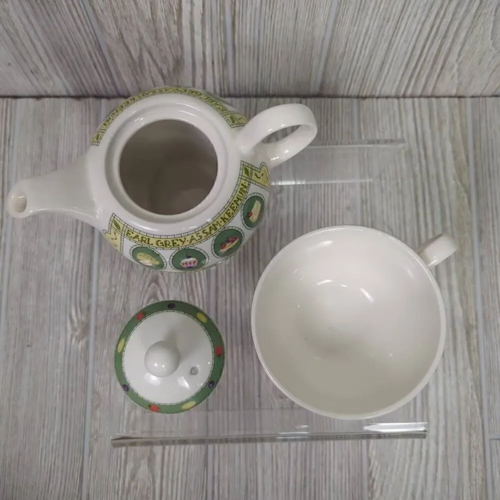 Vintage Arthur Wood Est 1884 Tea for One Set Stacking Teapot & Cup White Green